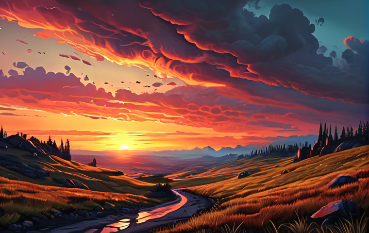 **Abstract sunset landscape, melancholic colors, digital painting.** (This is based on the user's initial example of exploring inspiration with AI.)